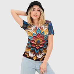 Женская футболка 3D Slim Цветок масляные краски - фото 2