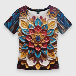 Женская футболка 3D Slim Цветок масляные краски