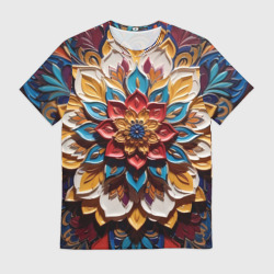 Мужская футболка 3D Цветок масляные краски