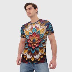 Мужская футболка 3D Цветок масляные краски - фото 2