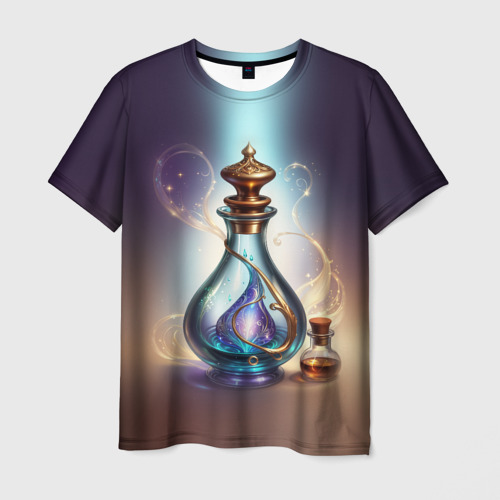 Мужская футболка с принтом Волшебный эликсир в стеклянной бутылке, вид спереди №1
