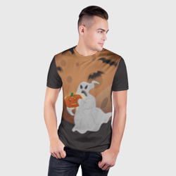 Мужская футболка 3D Slim Приведение со злой тыквой - фото 2