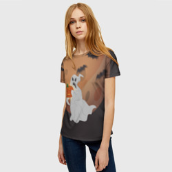 Женская футболка 3D Приведение со злой тыквой - фото 2