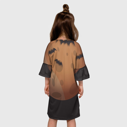 Детское платье 3D с принтом Приведение со злой тыквой, вид сзади #2