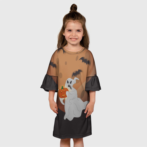 Детское платье 3D с принтом Приведение со злой тыквой, вид сбоку #3