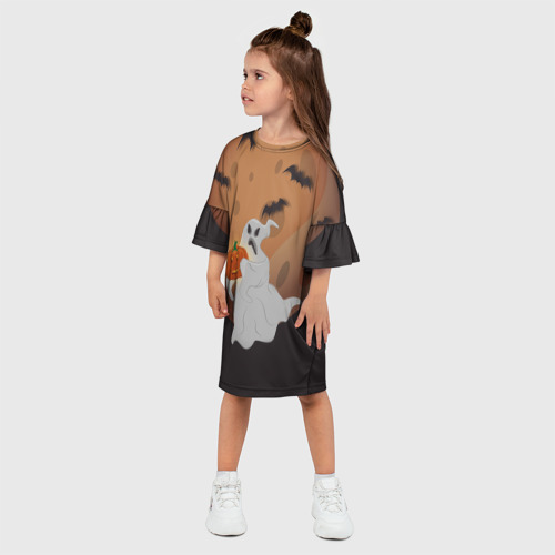 Детское платье 3D с принтом Приведение со злой тыквой, фото на моделе #1