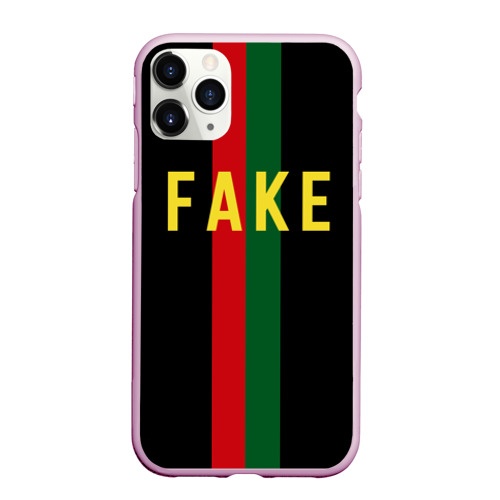 Чехол для iPhone 11 Pro Max матовый  Fake зелёная и красная полосы , цвет розовый