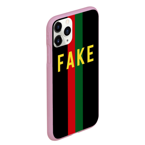 Чехол для iPhone 11 Pro Max матовый  Fake зелёная и красная полосы , цвет розовый - фото 3