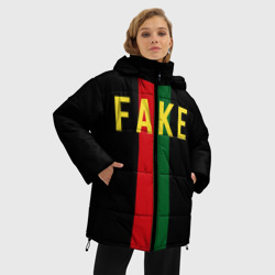 Женская зимняя куртка Oversize  Fake зелёная и красная полосы  - фото 2