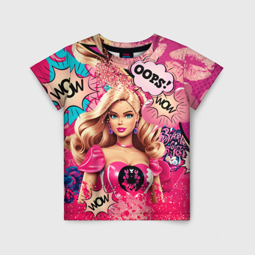 Детская футболка 3D с принтом Барби в стиле поп арт, вид спереди #2