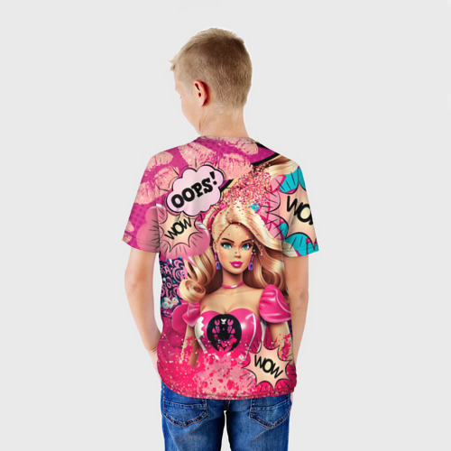 Детская футболка 3D с принтом Барби в стиле поп арт, вид сзади #2