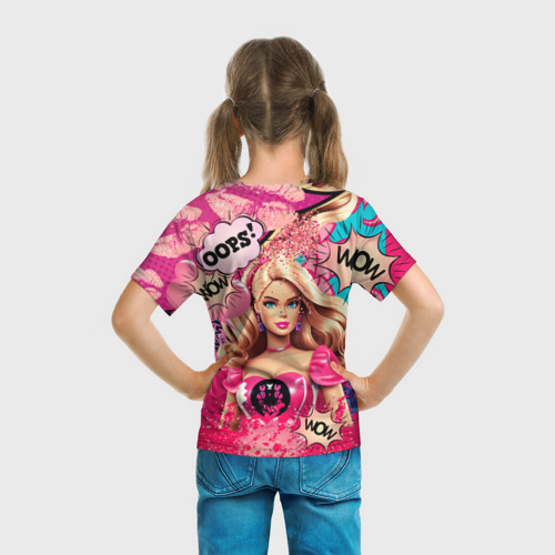 Детская футболка 3D с принтом Барби в стиле поп арт, вид сзади #2