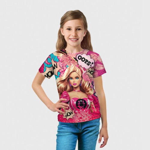 Детская футболка 3D с принтом Барби в стиле поп арт, вид сбоку #3