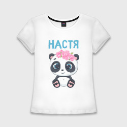 Женская футболка хлопок Slim Настя  - панда с большими глазами