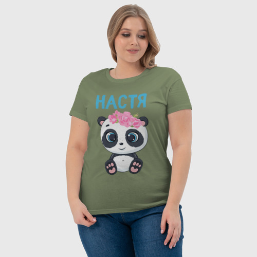 Женская футболка хлопок Настя  - панда с большими глазами, цвет авокадо - фото 6