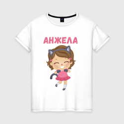 Женская футболка хлопок Анжела - девочка кошка
