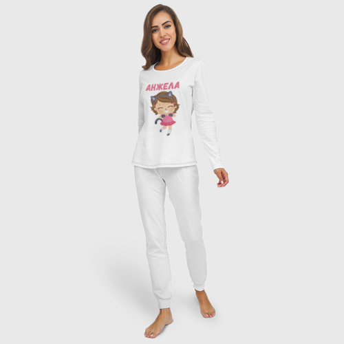 Женская пижама с лонгсливом хлопок Анжела - девочка кошка, цвет белый - фото 3