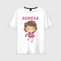 Женская футболка хлопок Oversize Анжела - девочка кошка