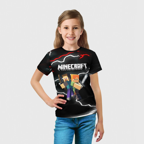 Детская футболка 3D Майнкрафт молнии, цвет 3D печать - фото 5