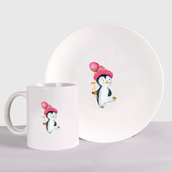 Набор: тарелка + кружка Пингвин с трубой
