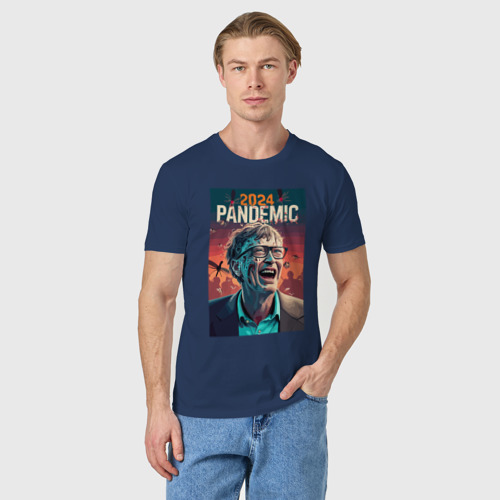 Мужская футболка хлопок Пандемия 2024 года - Билл  Гейтс, цвет темно-синий - фото 3