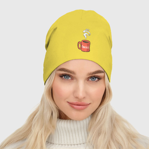 Женская шапка демисезонная Запах кофе, цвет желтый - фото 3
