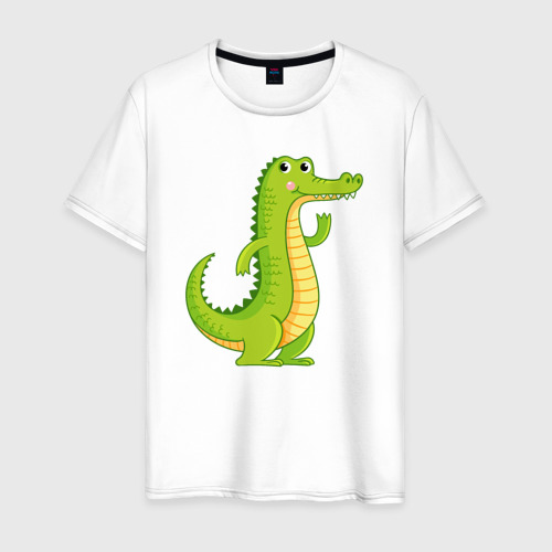 Мужская футболка из хлопка с принтом Крокодильчик, вид спереди №1