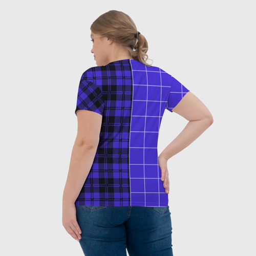 Женская футболка 3D с принтом Cиняя клетка паттерн, вид сзади #2