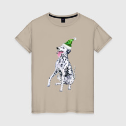 Женская футболка хлопок Новогодний далматин