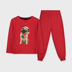Новогодний    мопс – Детская пижама с лонгсливом хлопок с принтом купить