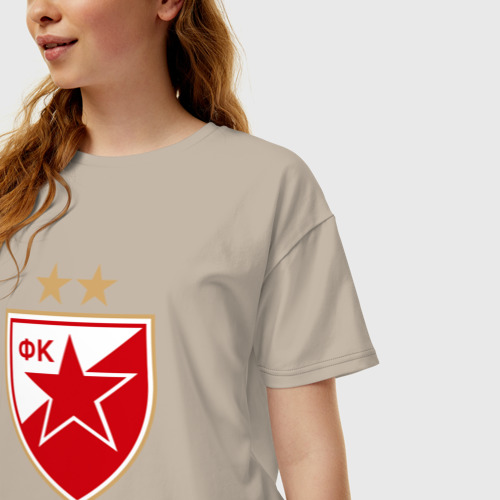 Женская футболка хлопок Oversize Црвена звезда сербия, цвет миндальный - фото 3
