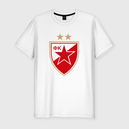 Мужская приталенная футболка из хлопка с принтом Црвена звезда сербия, вид спереди №1