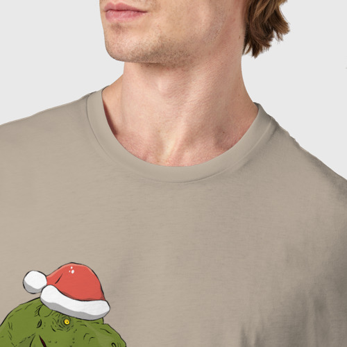 Мужская футболка хлопок с принтом Новогодний  дино, фото #4