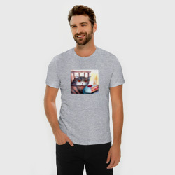 Мужская футболка хлопок Slim День рождения кота - тортик - фото 2