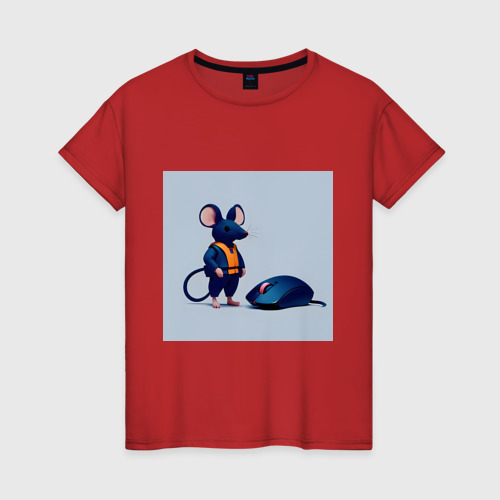 Женская футболка хлопок с принтом Компьютерная мышка, вид спереди #2