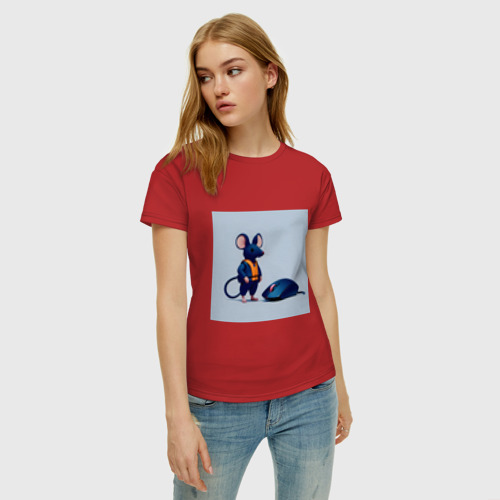 Женская футболка хлопок с принтом Компьютерная мышка, фото на моделе #1