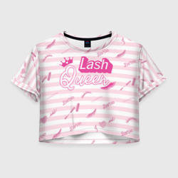 Женская футболка Crop-top 3D Lash queen - pink Barbie pattern 