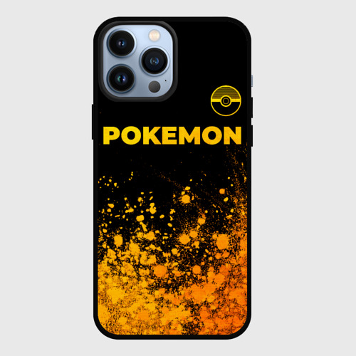 Чехол для iPhone 13 Pro Max с принтом Pokemon - gold gradient: символ сверху, вид спереди #2