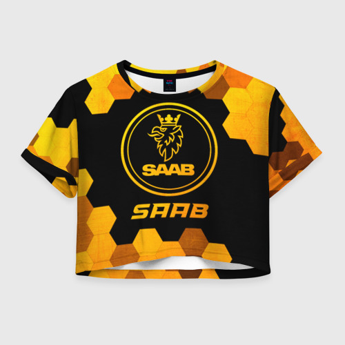 Женская футболка Crop-top 3D Saab - gold gradient, цвет 3D печать