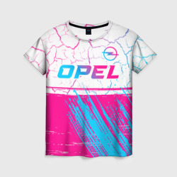 Женская футболка 3D Opel neon gradient style: символ сверху