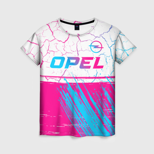 Женская футболка 3D Opel neon gradient style: символ сверху, цвет 3D печать
