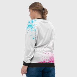 Свитшот с принтом Foo Fighters neon gradient style для женщины, вид на модели сзади №3. Цвет основы: черный