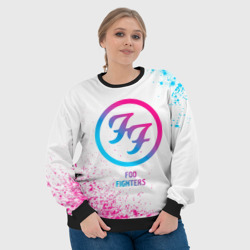 Свитшот с принтом Foo Fighters neon gradient style для женщины, вид на модели спереди №4. Цвет основы: черный