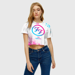 Женская футболка Crop-top 3D Foo Fighters neon gradient style - фото 2