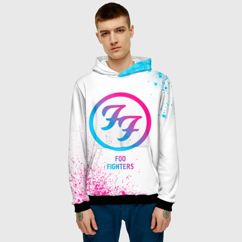 Мужская толстовка 3D Foo Fighters neon gradient style, цвет черный - фото 3