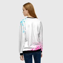 Свитшот с принтом Foo Fighters neon gradient style для женщины, вид на модели сзади №2. Цвет основы: черный