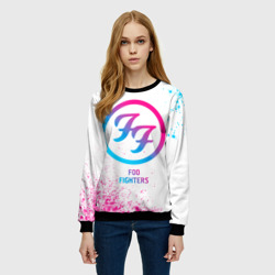 Свитшот с принтом Foo Fighters neon gradient style для женщины, вид на модели спереди №2. Цвет основы: черный