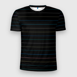 Мужская футболка 3D Slim Разноцветные полосы на чёрном