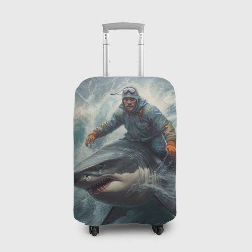 Чехол для чемодана 3D Мужчина верхом на акуле, цвет 3D печать