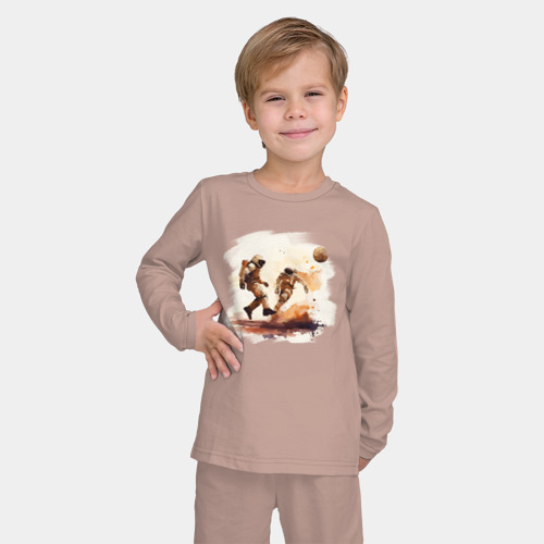 Детская пижама с лонгсливом хлопок с принтом Кофейные футболисты, фото на моделе #1